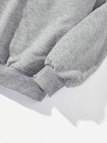 SHEIN EZwear 女款復古美國國旗Y2K寬鬆混色灰色長袖運動衫；街頭風；日 - 淺灰色 - 查看 5
