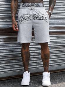 SLATEMANN Men's Double Waistband Casual Denim Drawstring Pocket Embroidered Shorts - Grey - View 6