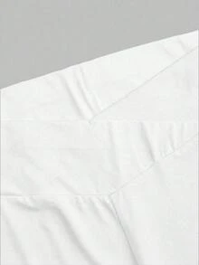 SHEIN PETITE CURVE 大尺碼小個女款高腰交叉設計喇叭褲 - 白色 - 查看 3