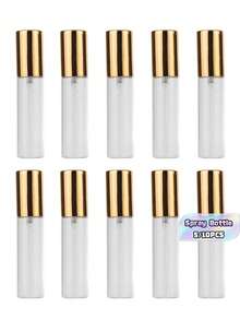 5/10PCS 10ML Transparent Glass Perfume Sample Bottles With Gold Press Pump Head, Mini Empty Mist Spray Bottles, Portable Essential Oil & Facial Moisturizing Spray Containers, Sanitary Refillable Cosmetic Bottles Ideal For Travel And Business Trips - Multicolor - View 1