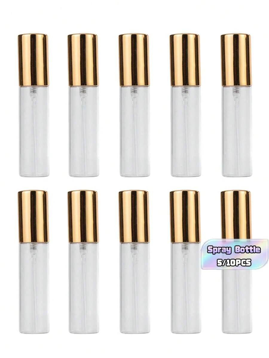 5/10PCS 10ML Transparent Glass Perfume Sample Bottles With Gold Press Pump Head, Mini Empty Mist Spray Bottles, Portable Essential Oil & Facial Moisturizing Spray Containers, Sanitary Refillable Cosmetic Bottles Ideal For Travel And Business Trips - Multicolor - View 1