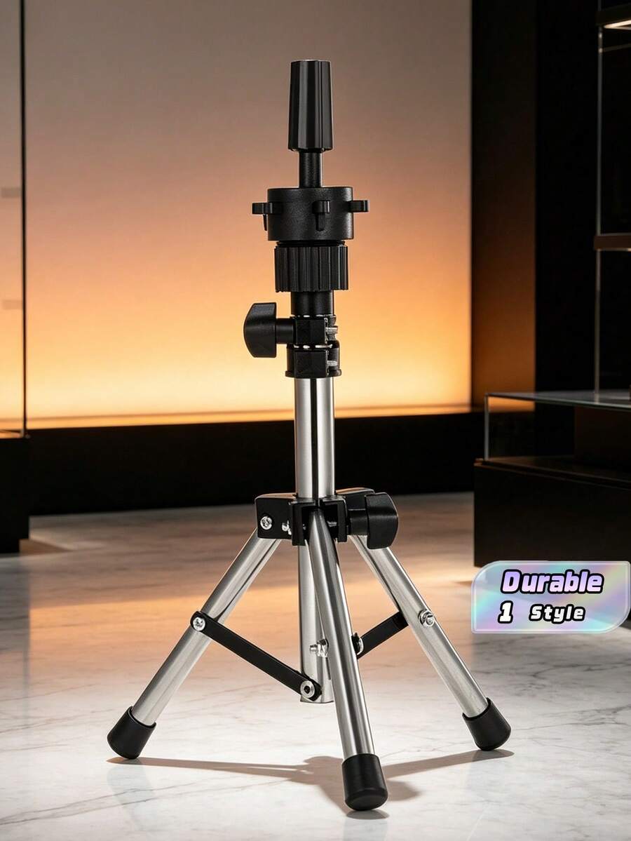 Mini Tripod Mannequin Head Stand, Adjustable Wig Tripod Stand (36.83-55.37 Cm), Compatible With Mannequin Heads And Training Heads - Silver - View 1