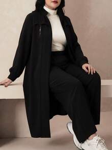 Modelyn 優雅素色拉鍊長袖外套秋冬女款阿拉伯服飾套裝 - 黑色 - 查看 1