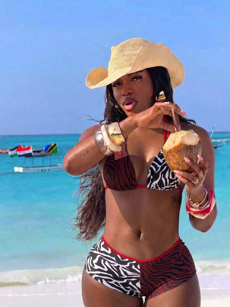 Vaytide New Spring Summer Multi-Color Leopard & Cow Print Patchwork Halter Triangle Cup Bikini Set, Ruched Butt-Lifting Brazilian Shorts, Sexy 2-Piece Beach Vacation Bikini Set For Hot Girls - Multicolor - View 1