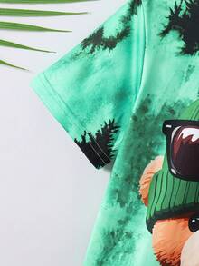 SHEIN Young Boy Round Neck Cartoon Print Short Sleeve T-Shirt And Shorts Casual Daily Set - Green - View 3