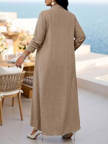 SHEIN Lady Plus Size Women's Solid Color Casual Versatile Daily Long Sleeve Jacket - Khaki - View 2