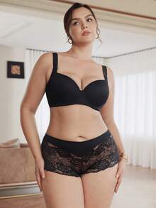 Slumbrini 3 piezas Pantalones cortos tipo bóxer de encaje talla grande para mujeres - Negro - Ver 4