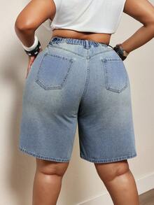 Slaydiva Plus Size Women Summer Cowgirl Style Blue Non-Stretch Distressed Straight Leg Pants - Light Wash - View 2