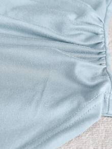 SHEIN Franclia 女款盤扣設計百褶不對稱下擺背心上衣 - 薄荷藍 - 查看 3