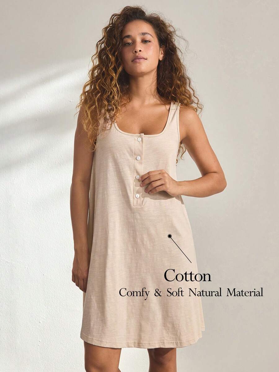 Ocili Chemise de nuit en coton confortable pour femmes - Nude - Voir 1