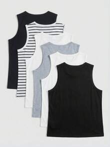 SHEIN 6pcs/Set Kids Tween Boys' Casual Street Versatile Crew Neck Undershirt Camisole,Suitable For Commuting,School,Daily Wear,Sports,Spring/Summer - Multicolor - View 3