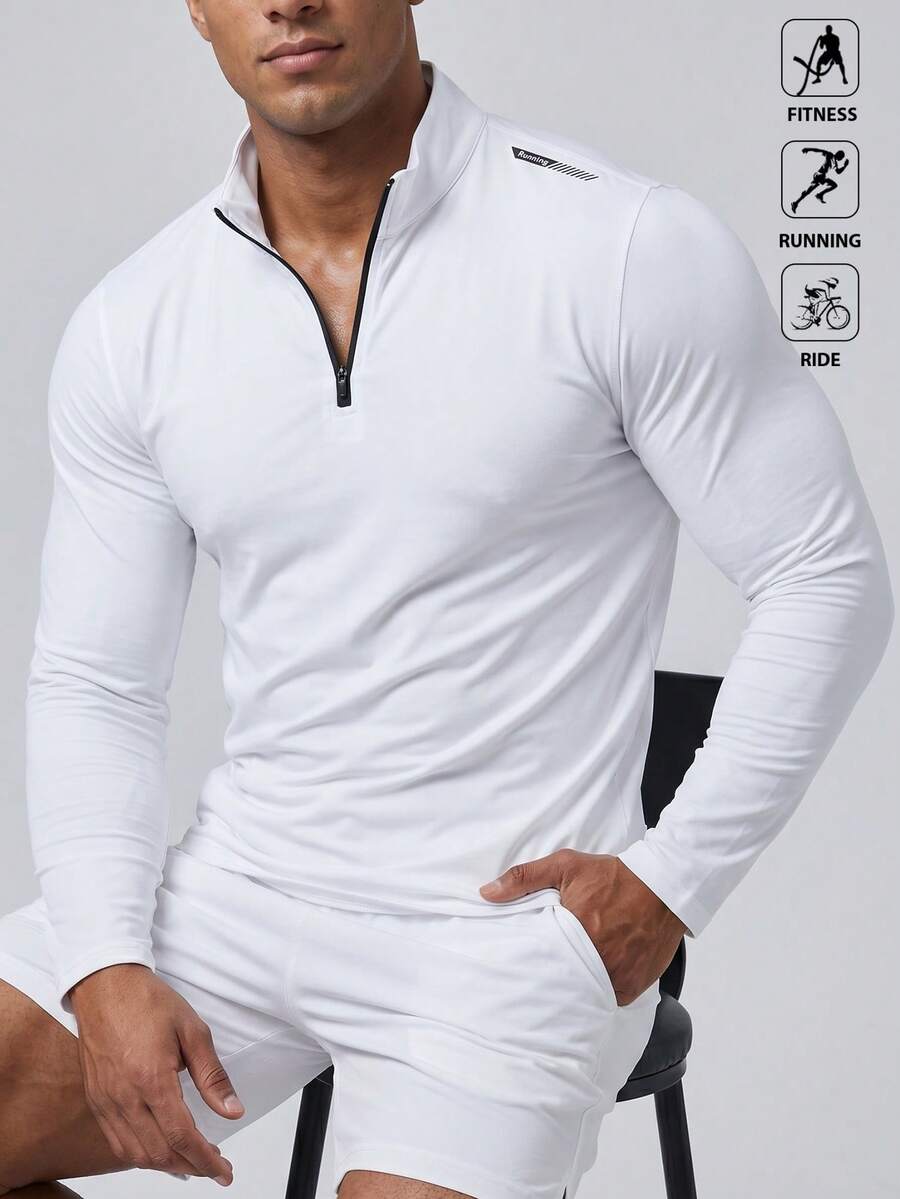 Acti Log Men's Casual Solid Color Stand Collar Slim Fit Sports Jacket, Gym - White - View 1