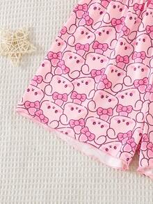 Bộ đồ ngủ 2 mảnh cho bé gái mùa hè, áo hai dây và quần short, họa tiết thỏ hoạt hình dễ thương, phong cách đơn giản thời trang, thoải mái, mát mẻ và ngọt ngào, chất mỏng trẻ trung, mặc ở nhà và dạo phố - Hồng - Xem 5