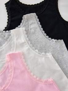 SHEIN 4件組少女蕾絲背心上衣，優雅甜美純白色，棉質舒適柔軟 - 彩色 - 查看 4