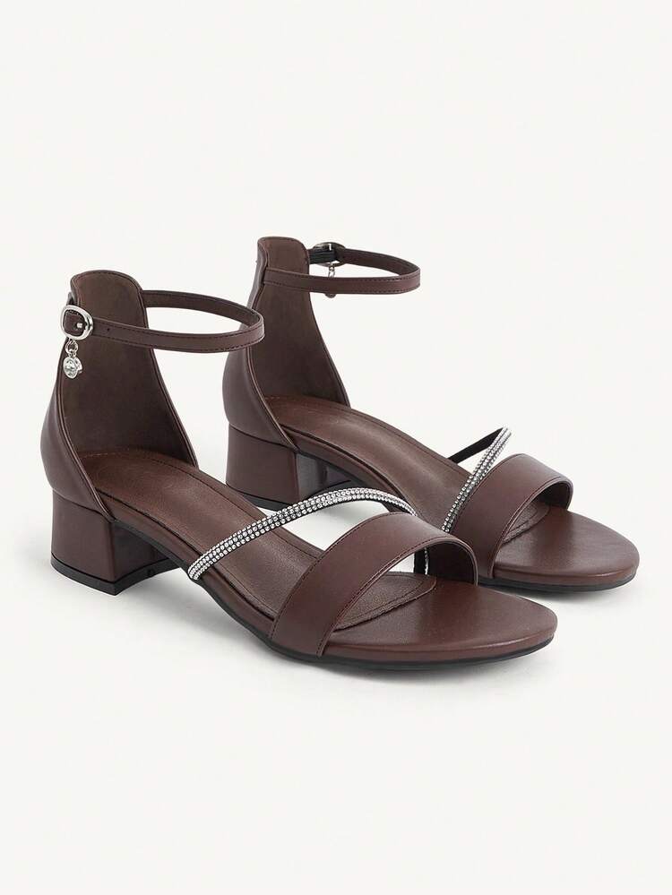 CUCCOO CHICEST Women's Fashion High-Heeled Sandals, Rhinestone Buckle Thick Heel PU Global Four Seasons Commute Elegant Festival Office Outdoor Daily Wear