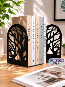 Hollow Metal Bookends With Natural Floral Patterns, Perfect For Organizing And Decorating Shelves And Bookcases. An Artistic Gift For Book Lovers, Avid Readers, And Office Staff. - One Size - View 1