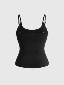 ROMWE Avant Y2K Vintage Spring/Summer All-Match Versatile Apple Patchwork Floral Embroidery Button Decor Plus Size Camisole And Tank Top - Black - View 2