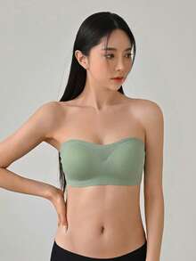 DAZY Detachable Transparent Shoulder Strap Strapless Wire-Free Bra - Green - View 5