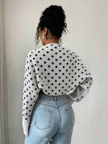 SHEIN Raffinéa Women's Polka Dot Print Cropped Cardigan - Black and White - View 2