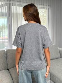 Siren Gaze Women's Minimalist Casual Basic High-Low Hem T-Shirt Everyday Grey Summer - Grey - View 2