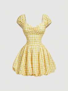 SHEIN MOD Women's Summer Casual Plaid & Ditsy Floral Mini Dress - Yellow - View 3