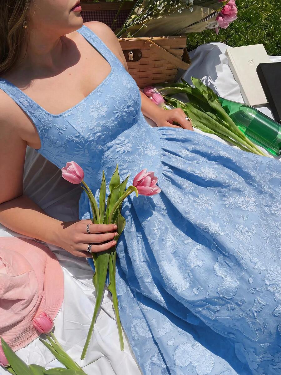 SHEIN MOD Plus Size Women's Blue Light Vintage Corset Sexy Gothic Palace Style Jacquard Dresses Brides Midi Dress Party Vacation Summer - Blue - View 1