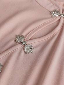 SHEIN Franclia 女款金屬鈕扣設計百褶不對稱下擺背心上衣 - 珊瑚粉 - 查看 5