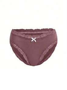 Ocili 5pcs/Pack Chic Autumn Leisure Basic Solid Color Soft 100% Cotton Lace Trim Low Waist Women's Briefs - Rust Brown - View 7
