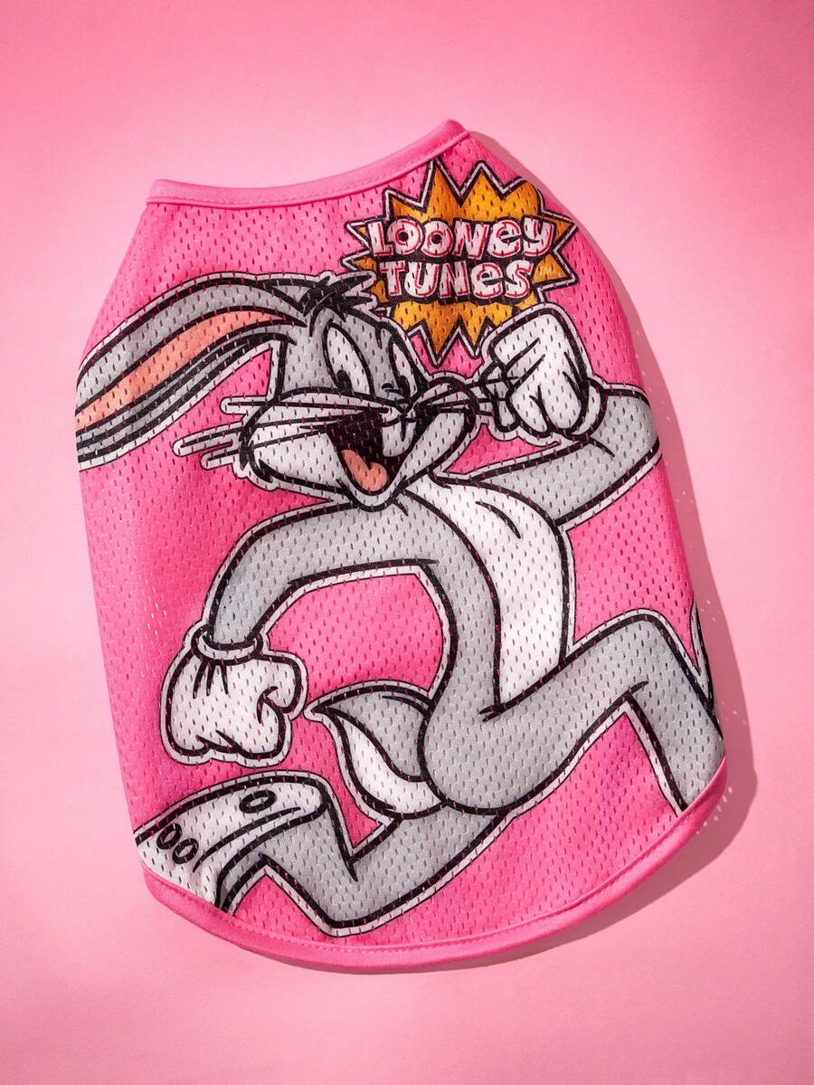 LOONEY TUNES X SHEIN 1 Piece Of Cartoon Pattern Printed Pet Vest, Cat Clothes, Dog Clothes, Size XXS-XXXXL, Extra Small, Extra Large, Bugs. - Hot Pink - View 1
