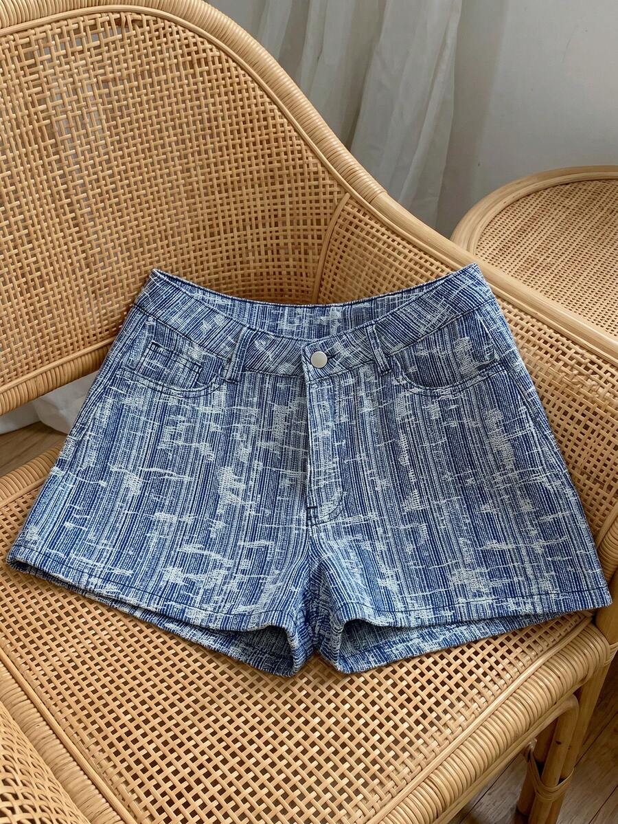 SHEIN MOD 女款口袋休閒百搭牛仔短褲,適合日常穿著、海邊、外出、度假、鄉村音樂會 - 中等水洗藍 - 查看 1
