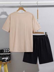 SHEIN 青少年男童卡通印花圓領短袖T恤與短褲夏季套裝 - 彩色 - 查看 2