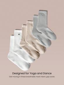 GLOWMODE 3 Pairs Make A Move Grip Scrunch Crew Socks - White+Apricot+Light Grey - View 6