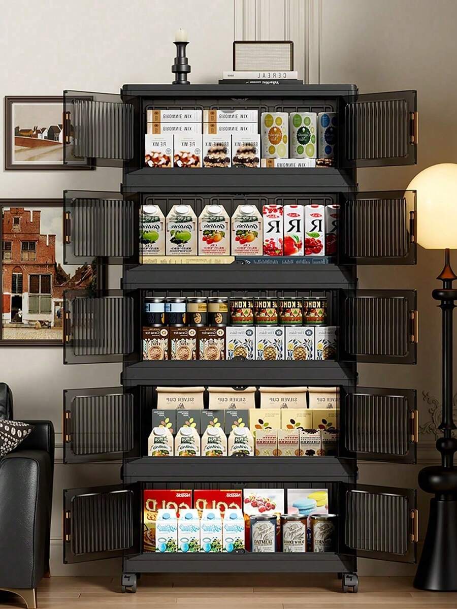 A 40Cm/15 Inches - 60Cm/23 Inches Wide Plastic Storage Cabinet, Small Folding Storage Box, Kitchen/Restaurant StorageCabinetFor Storing Utensils, KitchenStorageShelf, Home Living RoomToyStorage Cabinet, DrawerOrganizer, Kitchen DrawerStorageCabinet - Transparent Black - View 1