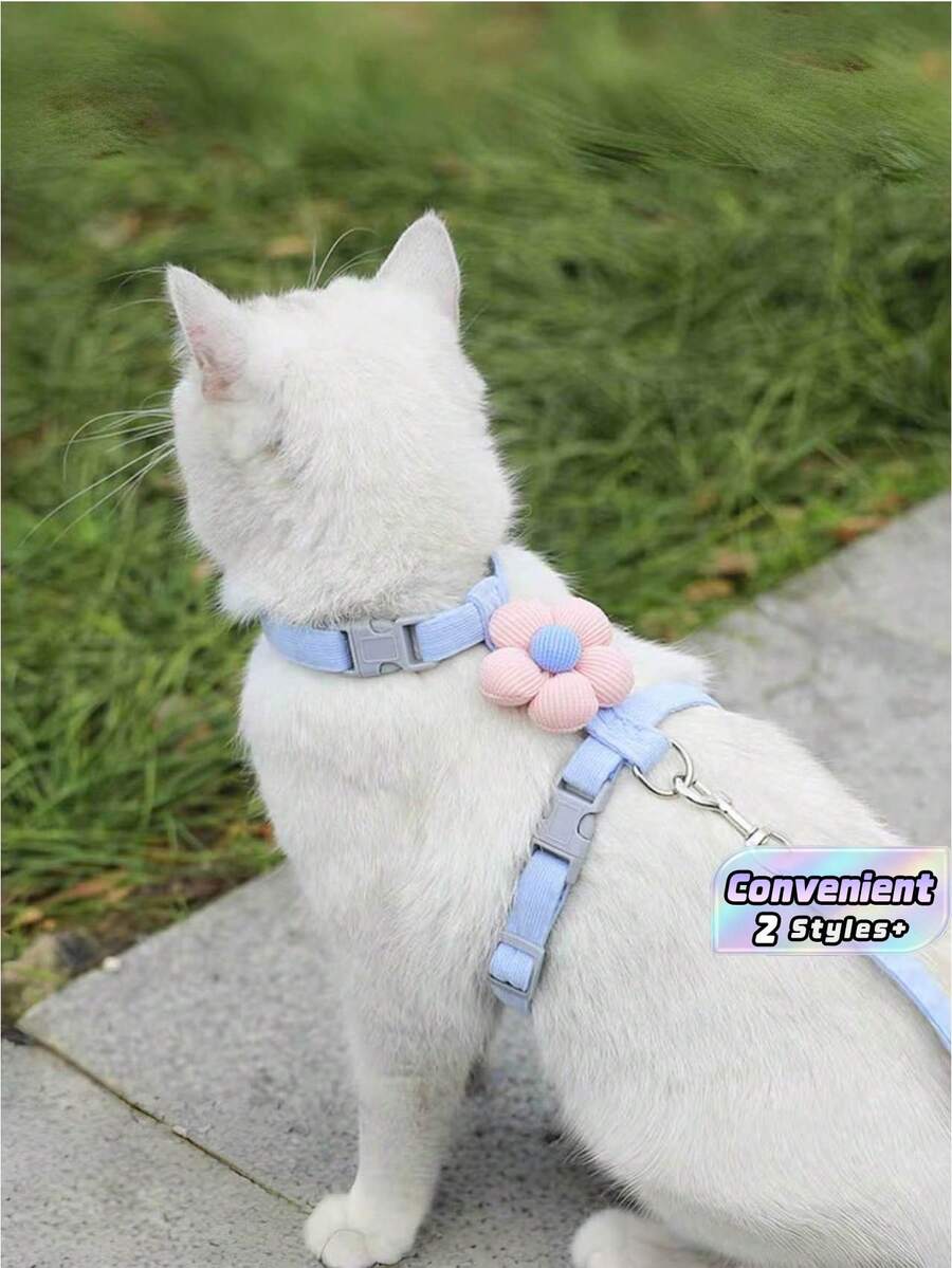 1 buah Set Harness dan Tali Kucing yang Dapat Diatur dengan Dekorasi Bunga Lucu – Rompi Hewan Peliharaan yang Nyaman dan Anti Lepas untuk Kucing Kecil, Perlengkapan Jalan-jalan Anak Kucing - MultiWarna - View 1