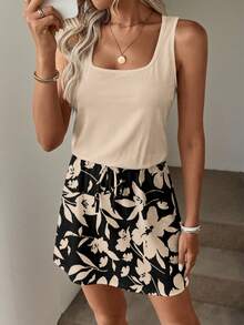 SHEIN LUNE Women's Casual Printed Short Dress Suitable For Spring And Summer Vacation Black - Multicolor - View 7