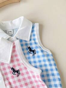 SHEIN Playful Pals 2件組女嬰夏季領口格紋洋裝，適合外出、休閒、運動、派對 - 彩色 - 查看 8