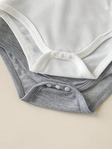 Playful Pals Baby Boy Summer Knit Romper Set, Solid Color Short Sleeve Half-Button Front Romper 2pcs, Suitable For Casual Outings - Grey - View 6
