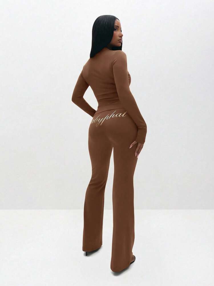 BABYPHAT High Neck Long Sleeve Jersey Zip Up Top With Glitter Print Detail