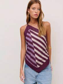 Nöista Striped Halter Top With Adjustable Silver Straps And A Back Tie With Bow Closure For A Customizable Fit. Spring, Summer, Woman. - Purple - View 4