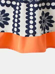 Young Girls 2-Piece Set Summer New Camisole Dress Set Solid Vibrant Orange + Vintage Floral Print Style, Waist-Defining Ruffle Hem A-Line Dress, Versatile For Multiple Occasions, Flattering For All Body Types, Daily Outings / Beach Vacation / Photo-Ready Summer Outfit - Multicolor - View 8
