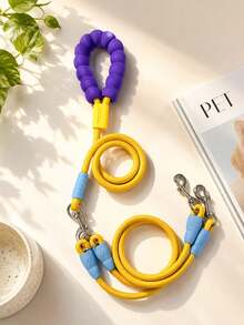 Adjustable Triple-Use Dual Dog Leash, Reflective Nylon Rope, With Padded Handle, Multipurpose Pet Leash, For Walking Two Dogs. - Multicolor - View 10