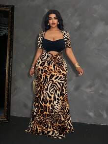Maweii Vestido de Resort Sexy con Estampado de Leopardo Talla Grande - Marrón - Ver 2
