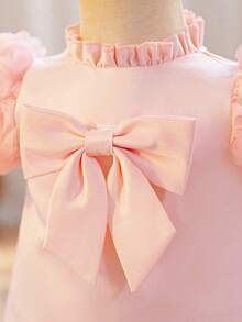 SHEIN Glamorique Kids 女嬰粉色正式禮服 3D玫瑰刺繡短袖洋裝，嬰兒生日禮服適用於婚禮、晚宴、派對、日常穿著、拍照、度假、夏季穿搭、派對穿搭指南 - 粉色 - 查看 7