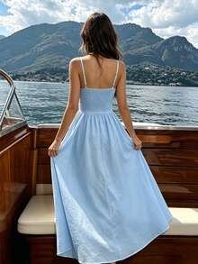 Glamine Charm Vestido de tirantes finos elegante y versátil para mujer, fresco de verano, para uso diario, vacaciones, viajes y actividades al aire libre - Azul - Ver 4