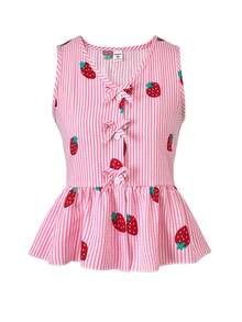Elladie kids 青少年女孩蝴蝶結鈕扣背心上衣與長褲兩件套 - 粉色 - 查看 5
