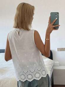 DAZY Solid Color Loose Short Sleeve Round Neck Pleated Casual Vacation Summer Blouse Shirt For Women - White - View 2