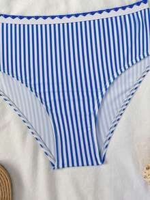 SHEIN Tween Girl Vacation Beach Striped Bikini Two Pieces Set - Blue and White - View 5
