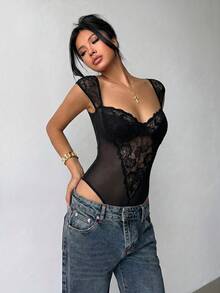 Aloruh Women's Solid Color Lace Camisole, Fashionable Suitable For Summer Going Out Black Sexy - Black - View 5