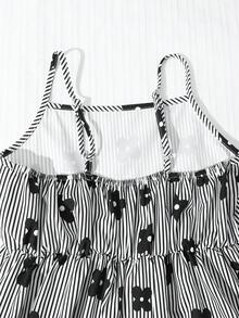 SHEIN 青少年女孩荷葉邊休閒派對洋裝，細肩帶設計 - 黑色 - 查看 8