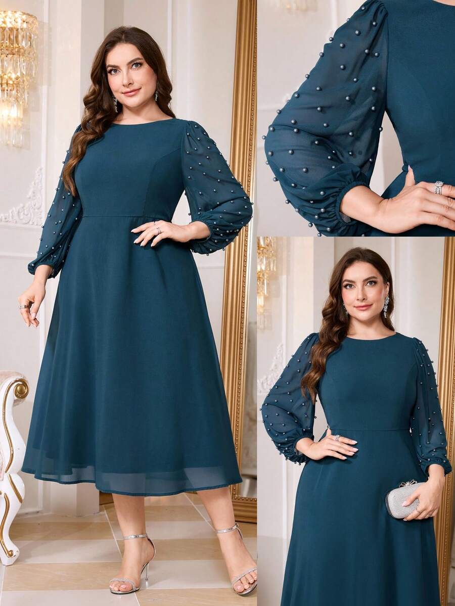 Reflora Vestido longo elegante com missangas, tamanho grande, vestido azul-marinho, vestido gracioso, adequado para festivais, casamentos, festas, formaturas e outras ocasiões elegantes